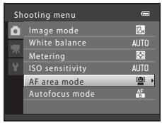 Shooting menu Image mode White balance AUTO Metering ISO sensitivity AUTO AF area mode Autofocus mode