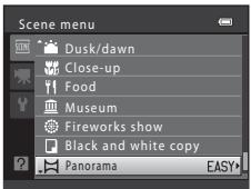 Scene menu Dusk/dawn Close-up Food Museum Fireworks show Black and white copy Panorama EASY