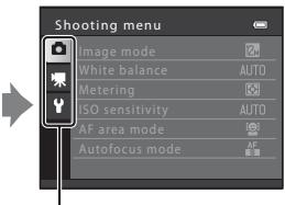 Shooting menu Image mode White balance AUTO Metering ISO sensitivity AUTO AF area mode Autofocus mode AF E