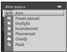 White balance AUTO Auto PRE Preset manual Daylight Incandescent Fluorescent Cloudy Flash