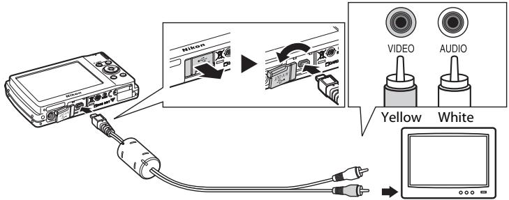 NIKON COOLPIX S225 - Connect the camera to the TV using the supplied AV cable. - 1