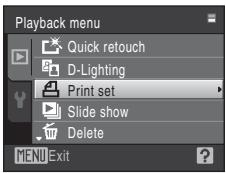 NIKON COOLPIX S225 - Use the multi selector to choose 📄 Print set and press the Ⓜ button. - 1