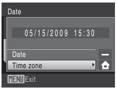 NIKON COOLPIX S225 - Use the multi selector to choose Time zone and press the Ⓞ button. - 1