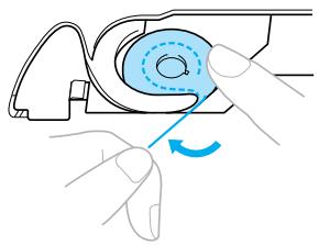 BROTHER INNOV-IS 700E - Lightly hold down the bobbin with your right hand, and then guide the thread as shown with your left hand. - 1