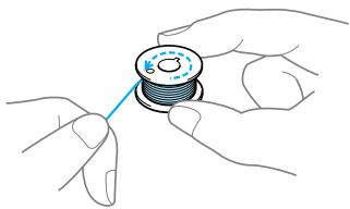BROTHER INNOV-IS 700E - Hold the bobbin with your right hand and hold the end of the thread with your left. - 1