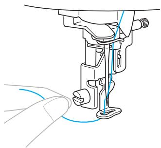 BROTHER INNOV-IS 700E - Set the embroidery thread, thread the needle, then pass the end of the thread through the embroidery foot hole. - 1