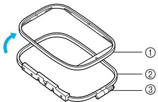 BROTHER INNOV-IS 700E - Loosen the embroidery frame adjustment screw and remove the inner and outer frames, placing the outer frame on a flat surface. - 1