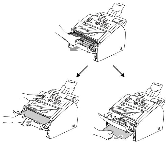 BROTHER 2820 - Pull out the drum unit and toner cartridge assembly. The jammed paper may be pulled out with the toner cartridge and drum unit assembly, or this may release the paper so you can pull it out of drum unit or the paper tray opening. - 1