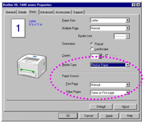 BROTHER HL-1440 - Select the Paper Size, Media Type and paper Source etc. in the printer driver. - 1