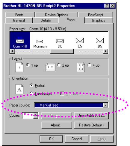 BROTHER HL-1470N - Select the Paper Size, Media Type and paper Source etc. in the printer driver. - 2