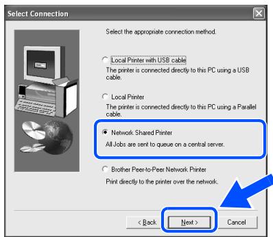 BROTHER HL-7050N - Installing the Driver, Connecting the Cable and Selecting the Appropriate Printer Queue or 'Sharename' - 9