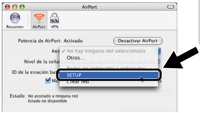 BROTHER NC-2200W - Haga clic en la ficha Red para ver los dispositivos inalámbricos disponibles. Podrá ver el nombre de red (SSID/ESSID) en la opción Red. Seleccione SETUP. - 1
