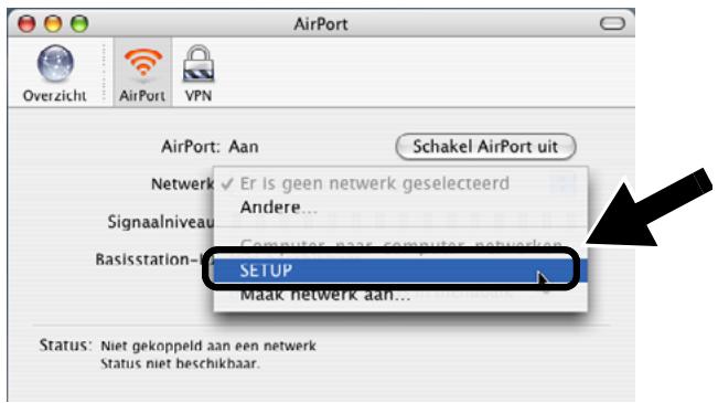 BROTHER NC-2200W - Klik op het tabblad Netwerk om de draadloze apparaten weer te geven. U ziet de netwerknaam (SSID/ESSID) in het vak Netwerk. Selecteer SETUP. - 1