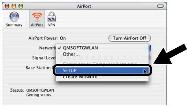 BROTHER NC-2200W - Clique no separador Network, para ver os dispositivos de rede disponíveis. Pode ver o nome de rede (SSID/ESSID) na opção Network. Seleccione SETUP. - 1