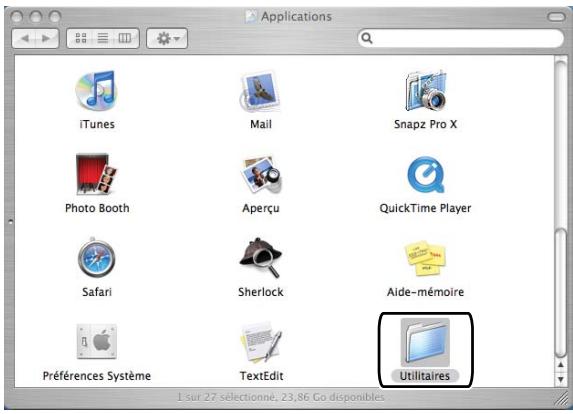 Applications iTunes Mail Snapz Pro X Photo Booth Aperçu QuickTime Player Safari Sherlock Aide-mémoire Préférences Système TextEdit Utilitaires 1 sur 27 sélectionne, 23,86 Go disponibles