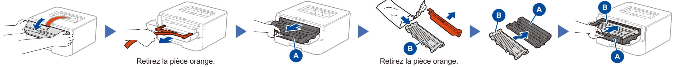BROTHER HL-L2360DN - Retirez les matériaux d'emballage de l'appareil et installez la cartouche de toner - 1