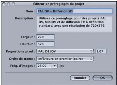 APPLE MOTION 3 - Éditeur de préréglages du projet - 1