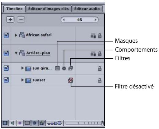 APPLE MOTION 3 - Commandes relatives aux effets dans la liste de couches de la Timeline - 1