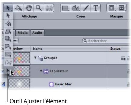 APPLE MOTION 3 - Pour utiliser l'outil Ajuster l'élément : - 1