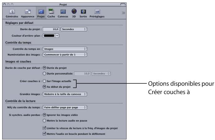 APPLE MOTION 3 - Pour définir les préférences de durée des couches : - 1