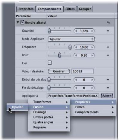 APPLE MOTION 3 - Pour réaffecter un comportement de paramètre à un autre paramètre dans l'Inspecteur : - 1