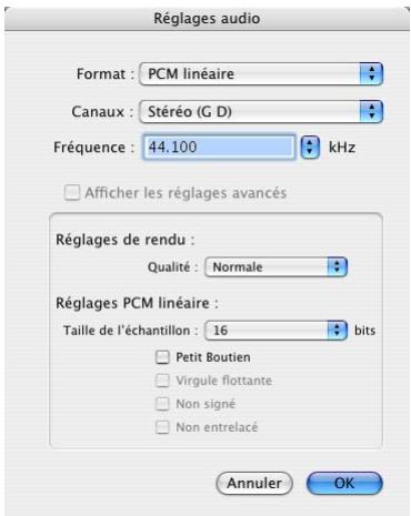 APPLE MOTION 3 - Pour modifier les options d'exportation audio avancées : - 1