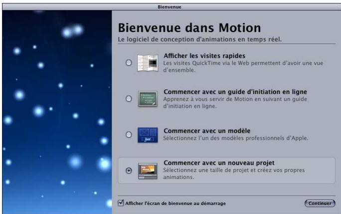 APPLE MOTION 3 - À l'ouverture initiale de Motion - 1