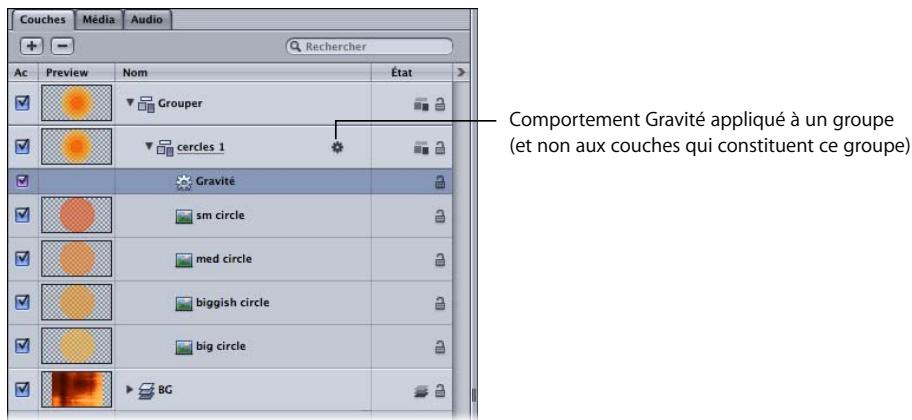 APPLE MOTION 3 - Pour utiliser le comportement Gravité : - 1
