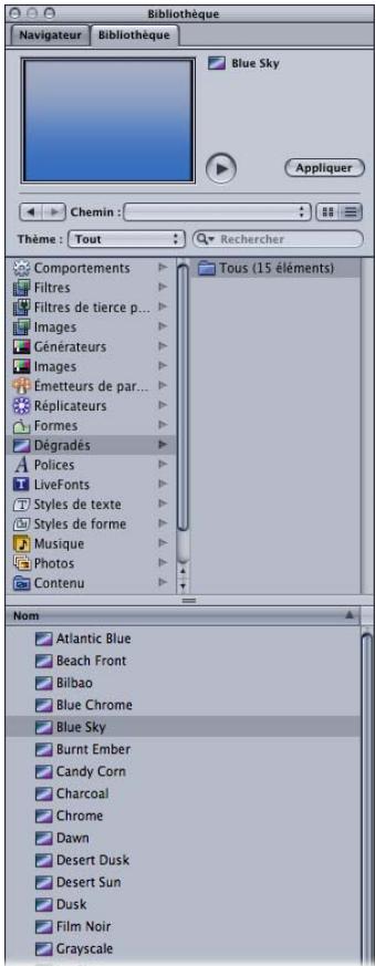 APPLE MOTION 3 - Pour appliquer un dégradé prédéfini dans l'Inspecteur Texte : - 4