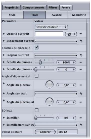 APPLE MOTION 3 - Commandes disponibles dans la fenêtre Trait - 1