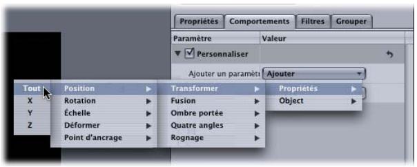 APPLE MOTION 3 - Pour ajouter un comportement Personnaliser à un objet, procédez de l'une des manières suivantes : - 1