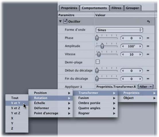 APPLE MOTION 3 - Pour modifier l'affectation d'un comportement Paramètre : - 1