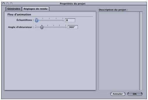 APPLE MOTION 3 - Onglet Réglages de rendu de la zone de dialogue Propriétés du projet - 1