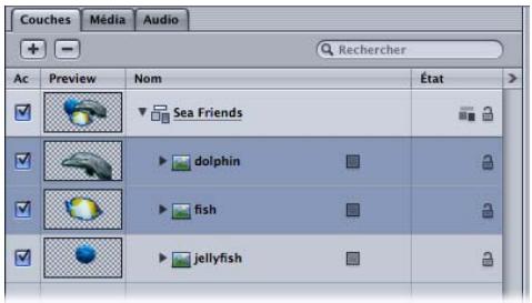 APPLE MOTION 3 - Pour regrouper des couches sélectionnées en les imbriquant dans un nouveau groupe : - 1