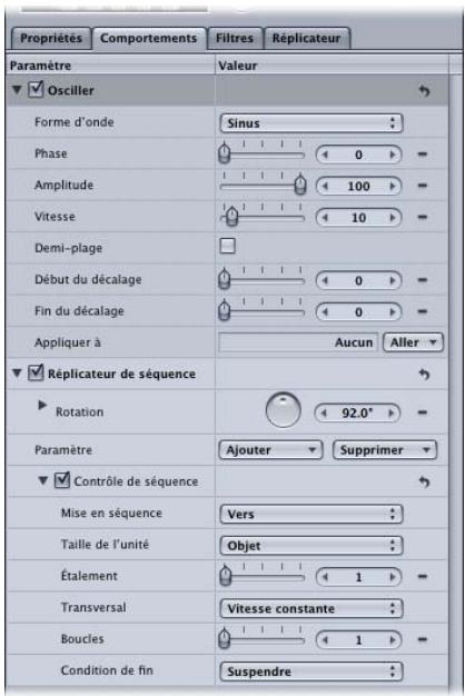 APPLE MOTION 3 - Pour appliquer un comportement Paramètre à un comportement Réplicateur de séquence : - 1