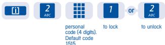 [i] 2 ABC personal code (4 digits). Default code 1515 1 or 2 ABC to lock to unlock