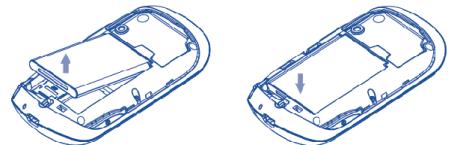 ALCATEL OT-708 - Вставлення та вилучення батареї - 1