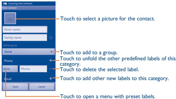 ALCATEL ONE TOUCH 995 - Adding a contact - 1