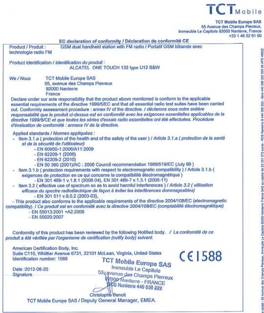 ALCATEL ONE TOUCH 232 - Regulatory information............ - 1