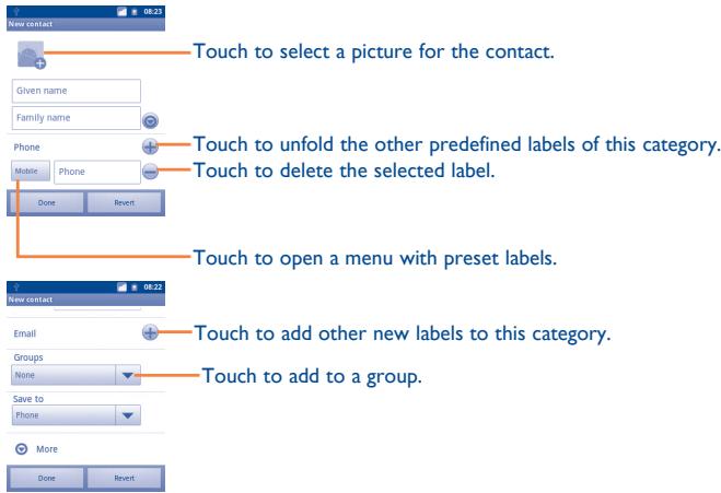 ALCATEL ONE TOUCH 903/903D - Adding a contact - 1