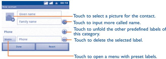 ALCATEL ONE TOUCH 916/916D - Adding a contact - 1