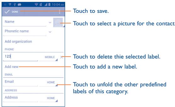 ALCATEL ONE TOUCH SCRIBE EASY - Adding a contact - 1