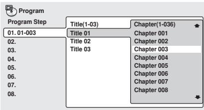 PIONEER DV-757AI - Select a title, chapter, group, folder or track for the current step in the program list. - 2