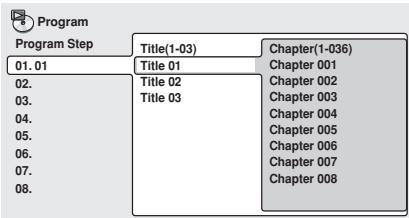 PIONEER DV-757AI - Select a title, chapter, group, folder or track for the current step in the program list. - 1