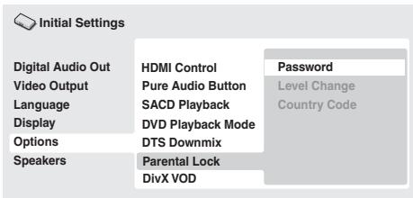 PIONEER DV-LX50 - Selezionare 'Options', quindi 'Password'. - 1