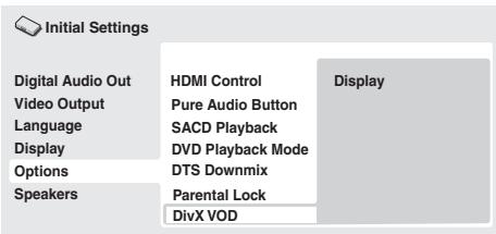 PIONEER DV-LX50 - Select 'Options', then 'DivX VOD'. - 1