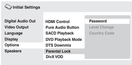 PIONEER DV-LX50 - Select 'Options', then 'Password'. - 1