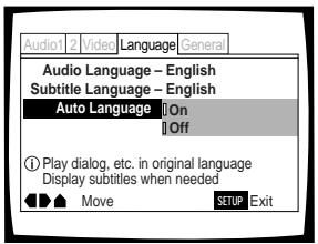 PIONEER DVD-V550 - Setting Auto Language to control subtitle and audio language based on program content - 1