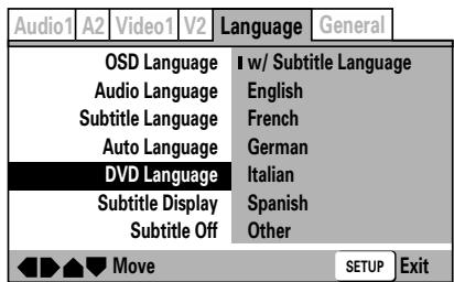 PIONEER DVJ-X1 - Einstellung der Sprache für DVD-Menüs (Expert-Modus) - 1