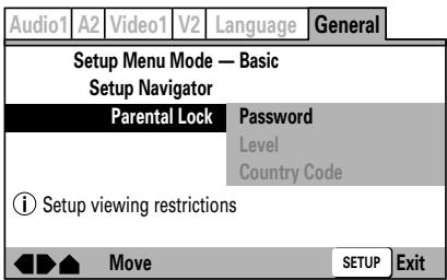 PIONEER DVJ-X1 - Use the four sides of the cursor button ( /  /  / ) to navigate to the [General]  [Parental Lock]  [Password] - 1